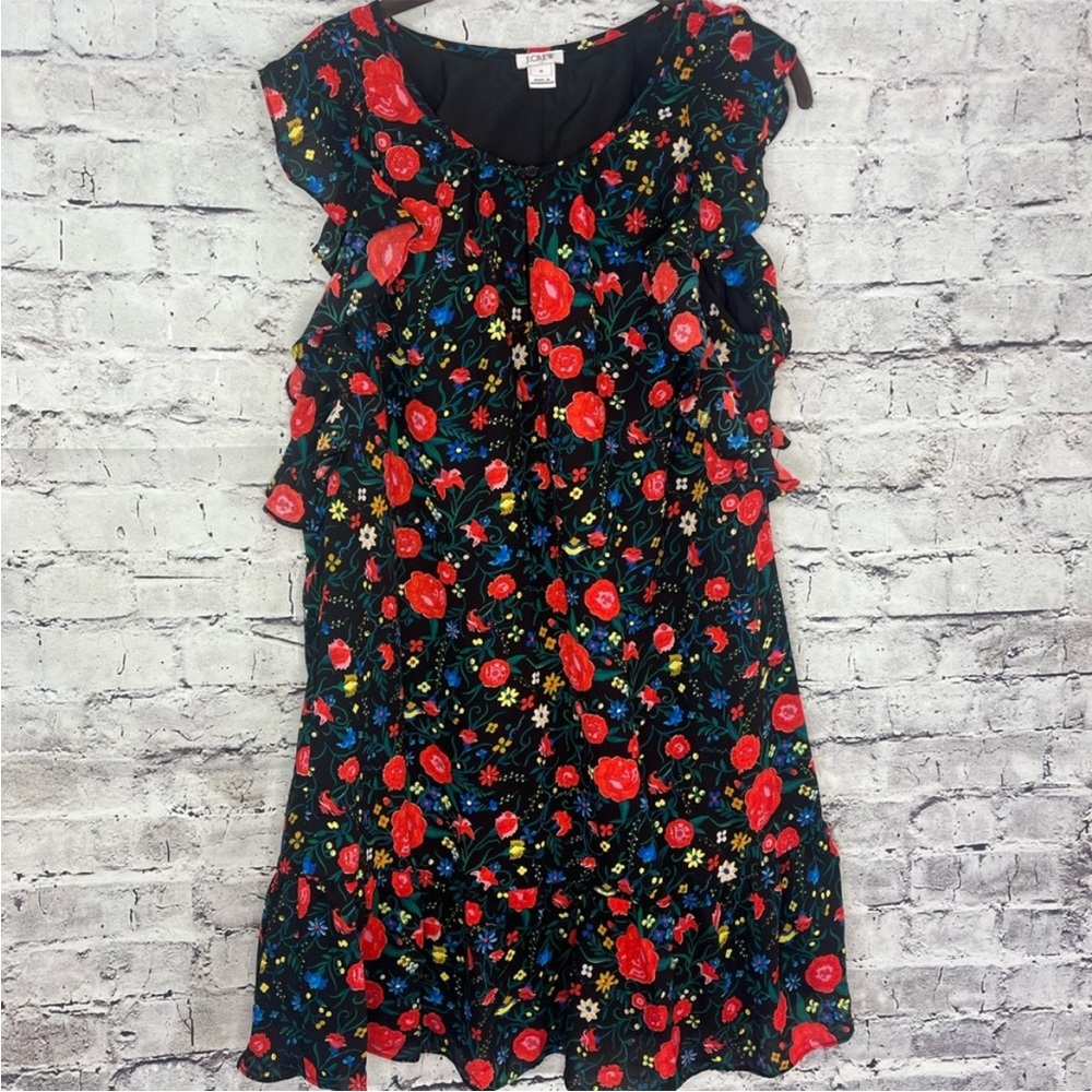 XXS jcrew floral sleeveless long black and red dress
